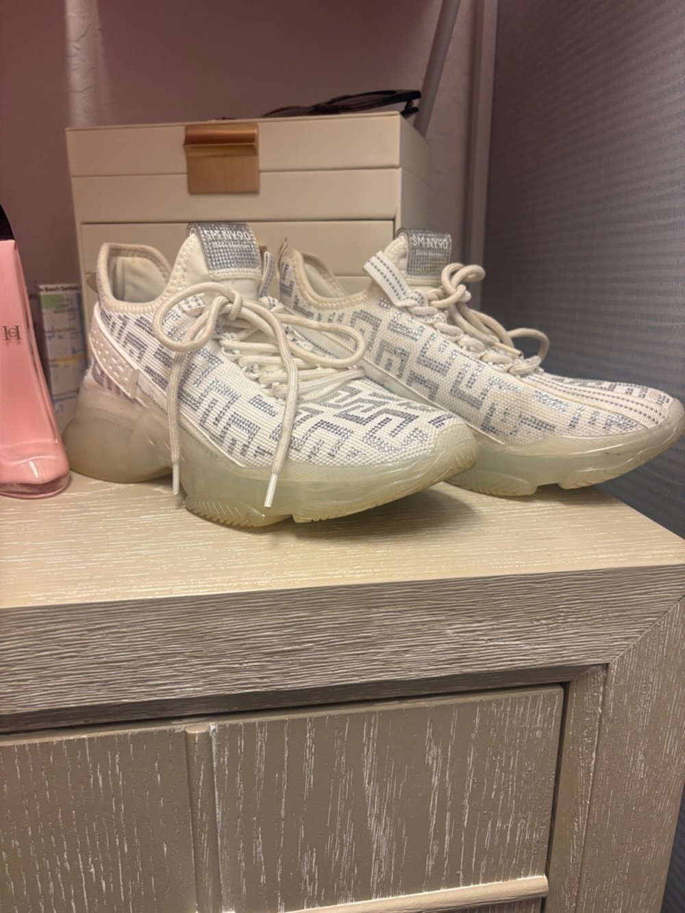 Steve Madden White Crystal-Embellished SM NY90 Women's Sneakers